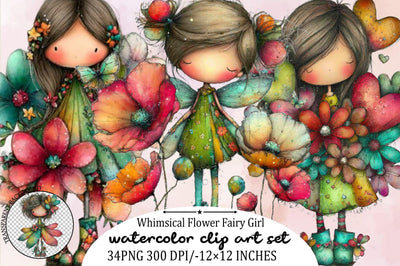 Whimsical Flower Fairy Girl Clipart Sublimation SVGArt 