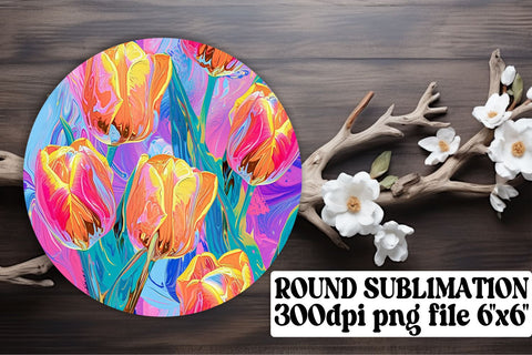 Whimsical Flower Round Decor Collection: Keychain, Coaster, Circle Designs Sublimation afrosvg 