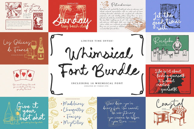 Whimsical Font Bundle - 10 Fonts Font Timur type 
