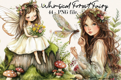 Whimsical Forest Fairy Clipart Bundle. Sublimation SVGArt 
