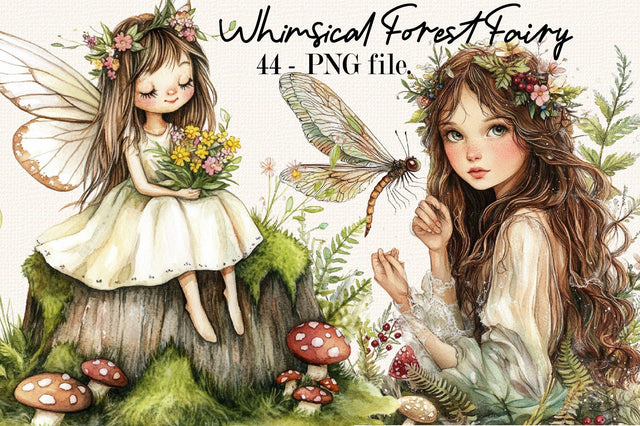 Whimsical Forest Fairy Clipart Bundle. Sublimation SVGArt 