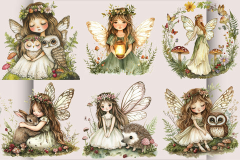 Whimsical Forest Fairy Clipart Bundle. Sublimation SVGArt 