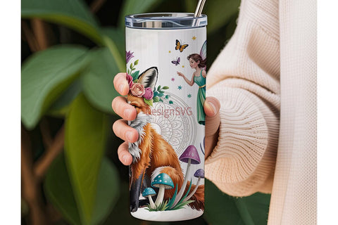 Whimsical Fox & Fairy Tumbler Wrap Sublimation DesignSVG 