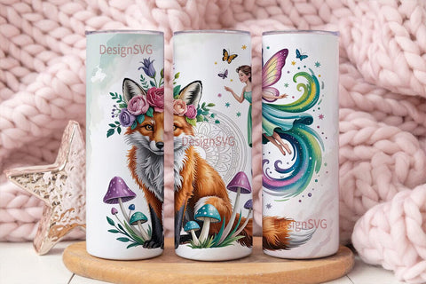 Whimsical Fox & Fairy Tumbler Wrap Sublimation DesignSVG 