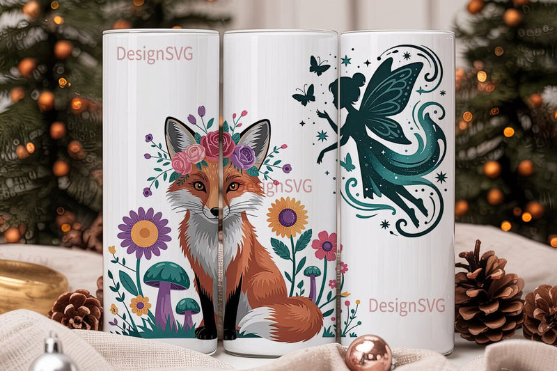 Whimsical Fox & Fairy Tumbler Wrap Sublimation DesignSVG 