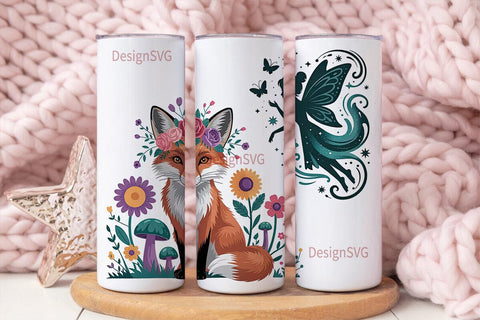Whimsical Fox & Fairy Tumbler Wrap Sublimation DesignSVG 