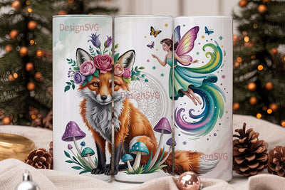 Whimsical Fox & Fairy Tumbler Wrap Sublimation DesignSVG 