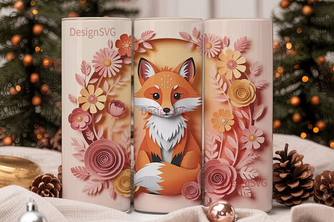 Whimsical Fox & Flowers 20oz Tumbler Sublimation DesignSVG 