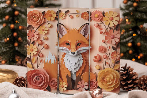 Whimsical Fox & Flowers 20oz Tumbler Sublimation DesignSVG 