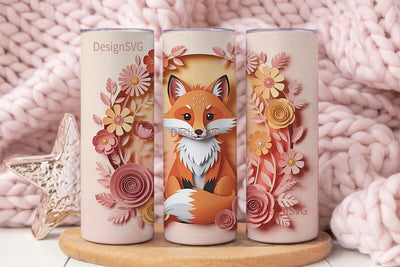 Whimsical Fox & Flowers 20oz Tumbler Sublimation DesignSVG 