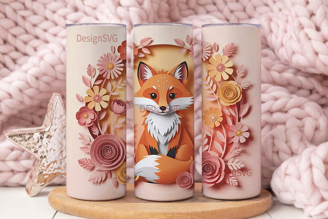 Whimsical Fox & Flowers 20oz Tumbler Sublimation DesignSVG 