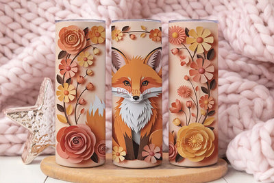 Whimsical Fox & Flowers 20oz Tumbler Sublimation DesignSVG 