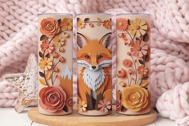 Whimsical Fox & Flowers 20oz Tumbler Sublimation DesignSVG 