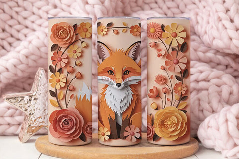 Whimsical Fox & Flowers 20oz Tumbler Sublimation DesignSVG 