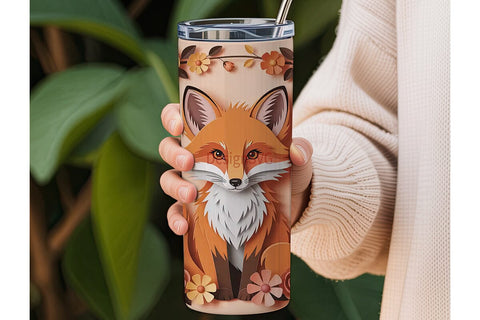 Whimsical Fox & Flowers 20oz Tumbler Sublimation DesignSVG 