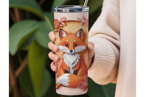 Whimsical Fox & Flowers 20oz Tumbler Sublimation DesignSVG 