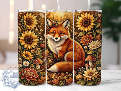 Whimsical Fox Sunflower 20oz Tumbler, Fox Motif, Whimsical Art Design, Sunflower Theme, Pastel Accent, Cute Charm, Sublimation Wrap, 20oz Tumbler Sublimation ToriDesigns 