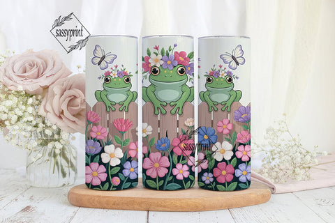 Whimsical Frog & Flowers 20oz Tumbler Sublimation sassyprint 