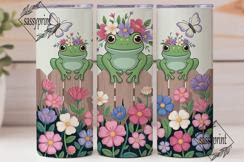 Whimsical Frog & Flowers 20oz Tumbler Sublimation sassyprint 