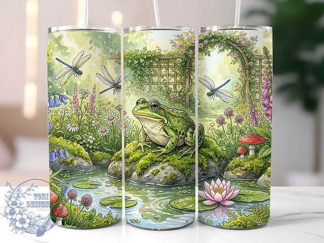 Whimsical Frog Garden 20oz Tumbler, Frog Motif, Garden Theme, Whimsical Style, Nature Charm, Playful Design, 20oz Wrap, Sublimation Tumbler Sublimation ToriDesigns 