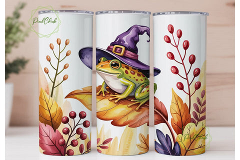 Whimsical Frog Witch 20oz Tumbler Wrap Sublimation PixelChick 