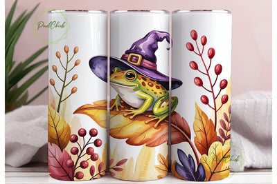 Whimsical Frog Witch 20oz Tumbler Wrap Sublimation PixelChick 
