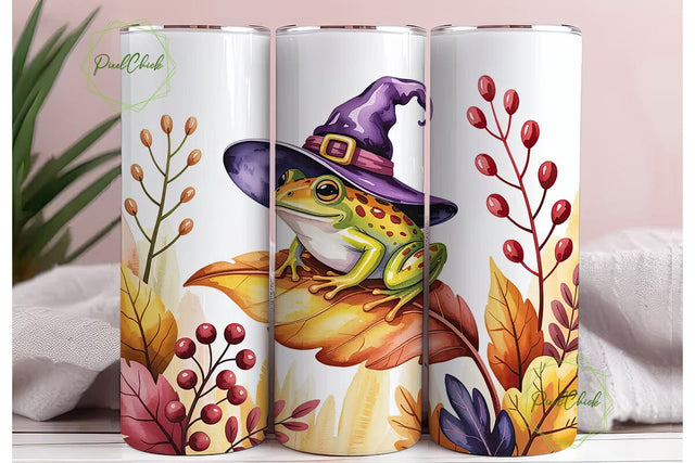 Whimsical Frog Witch 20oz Tumbler Wrap Sublimation PixelChick 