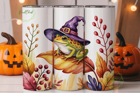 Whimsical Frog Witch 20oz Tumbler Wrap Sublimation PixelChick 