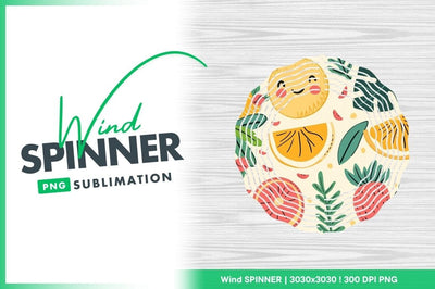 Whimsical fruit and leaves pattern illustration wind spinner round png Sublimation Regulrcrative 