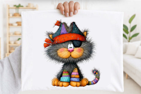 Whimsical Funny Cat PNG Clipart Bundle. Sublimation SVGArt 