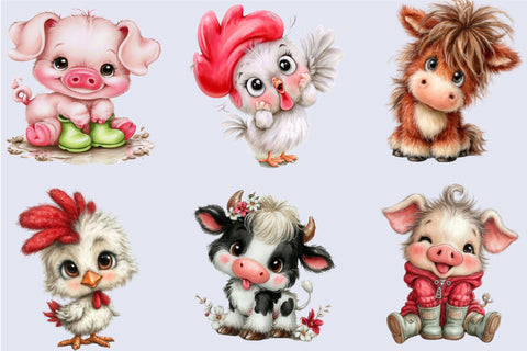 Whimsical Funny Farm Animals Clipart Sublimation SVGArt 