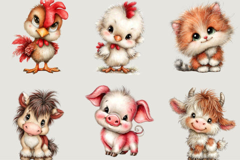 Whimsical Funny Farm Animals Clipart Sublimation SVGArt 