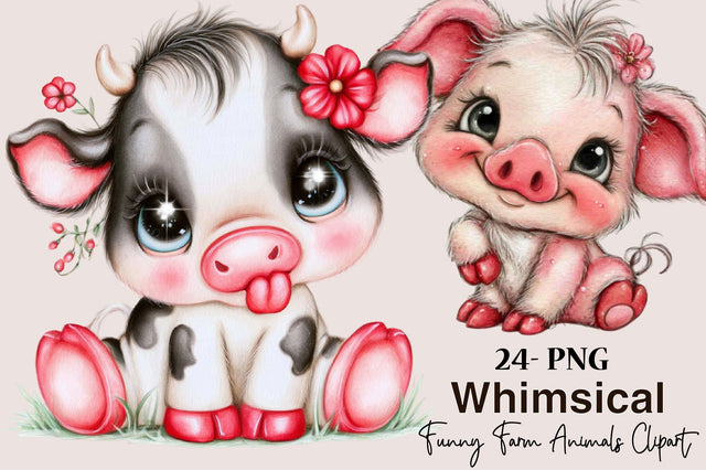 Whimsical Funny Farm Animals Clipart Sublimation SVGArt 