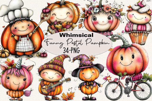 Whimsical Funny Pastel Pumpkin Clipart Sublimation SVGArt 