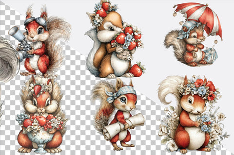 Whimsical Funny Summer Squirrel Clipart Bundle. Sublimation SVGArt 