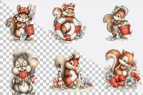 Whimsical Funny Summer Squirrel Clipart Bundle. Sublimation SVGArt 