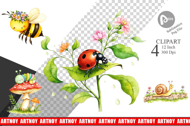 Whimsical Garden Creatures Clipart Sublimation artnoy 