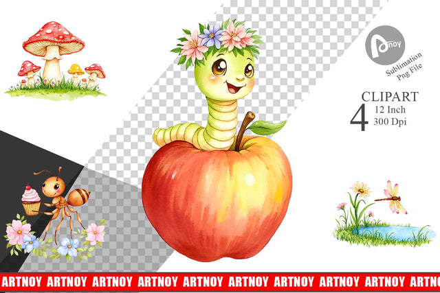 Whimsical Garden Creatures Clipart Sublimation artnoy 