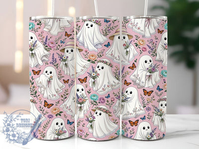 Whimsical Ghost Floral 20oz Tumbler, Ghost Floral, Whimsical Style, 20oz Wrap, Cute Halloween, Pastel Spooky, Sublimation Tumbler, Festive Pattern Sublimation ToriDesigns 