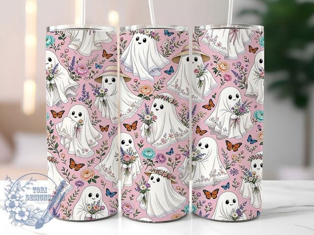 Whimsical Ghost Floral 20oz Tumbler, Ghost Floral, Whimsical Style, 20oz Wrap, Cute Halloween, Pastel Spooky, Sublimation Tumbler, Festive Pattern Sublimation ToriDesigns 