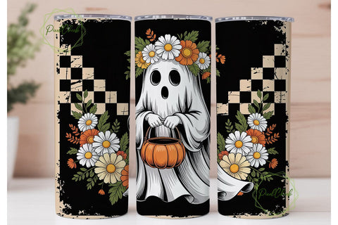 Whimsical Ghost Floral 20oz Tumbler Wrap Sublimation PixelChick 