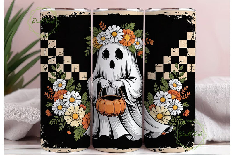 Whimsical Ghost Floral 20oz Tumbler Wrap Sublimation PixelChick 