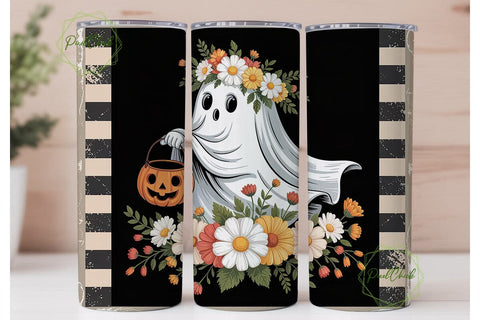 Whimsical Ghost Floral 20oz Tumbler Wrap Sublimation PixelChick 