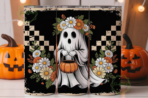 Whimsical Ghost Floral 20oz Tumbler Wrap Sublimation PixelChick 