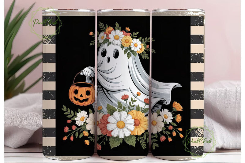 Whimsical Ghost Floral 20oz Tumbler Wrap Sublimation PixelChick 