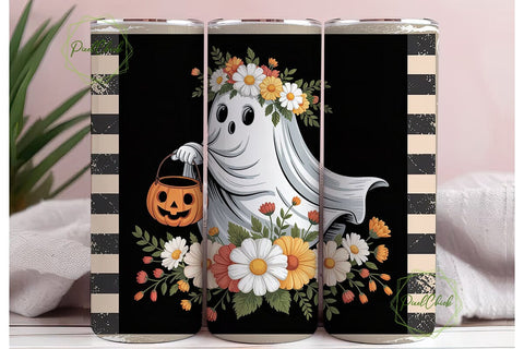 Whimsical Ghost Floral 20oz Tumbler Wrap Sublimation PixelChick 