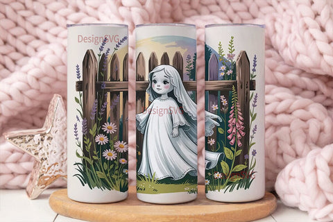 Whimsical Ghost Garden 20oz Tumbler Wrap Sublimation DesignSVG 