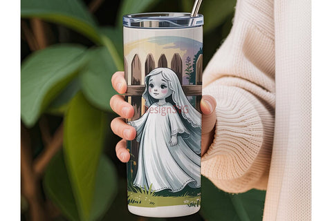 Whimsical Ghost Garden 20oz Tumbler Wrap Sublimation DesignSVG 