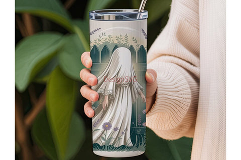 Whimsical Ghost Garden 20oz Tumbler Wrap Sublimation DesignSVG 