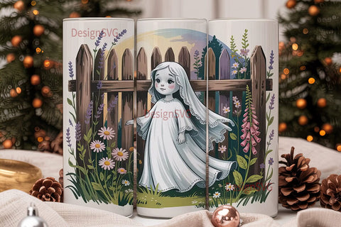 Whimsical Ghost Garden 20oz Tumbler Wrap Sublimation DesignSVG 